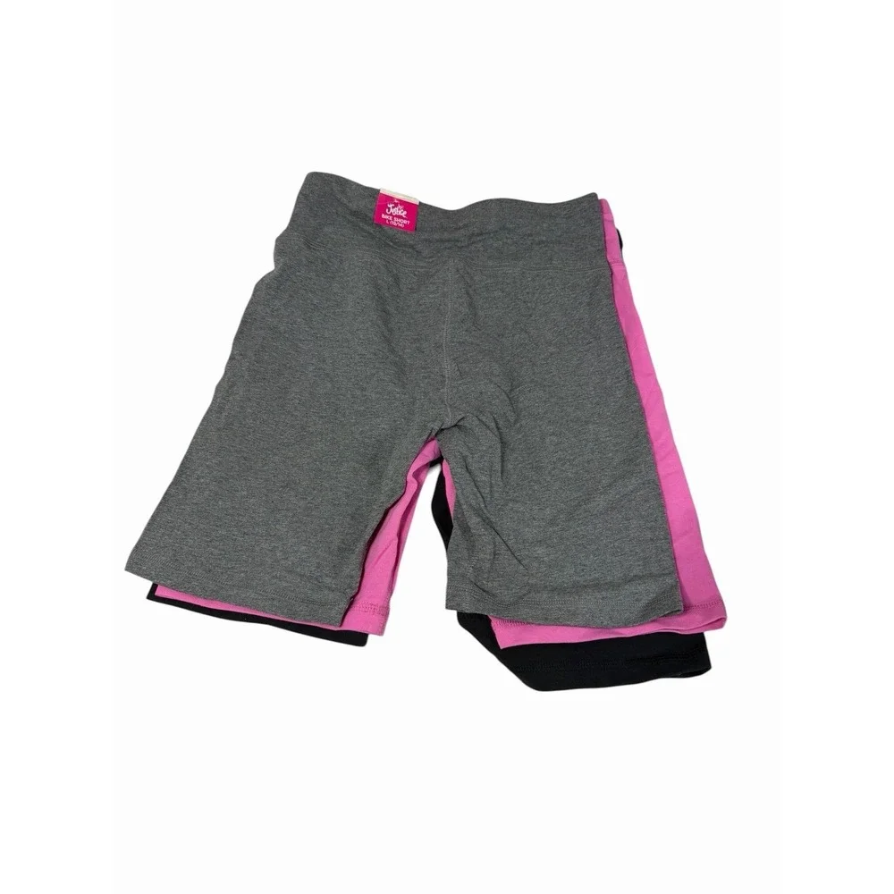 justice girls 3 pack cotton bike shorts size large 10 14 black pink‎ grey